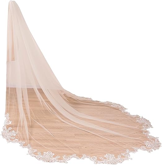 EllieWely 1 T Cathedral Length Floral Lace Appliques Wedding Bridal Veil F11