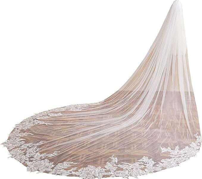 EllieWely 1 T Cathedral Length Sequin Lace Wedding Bridal Veil With Metal Comb F22