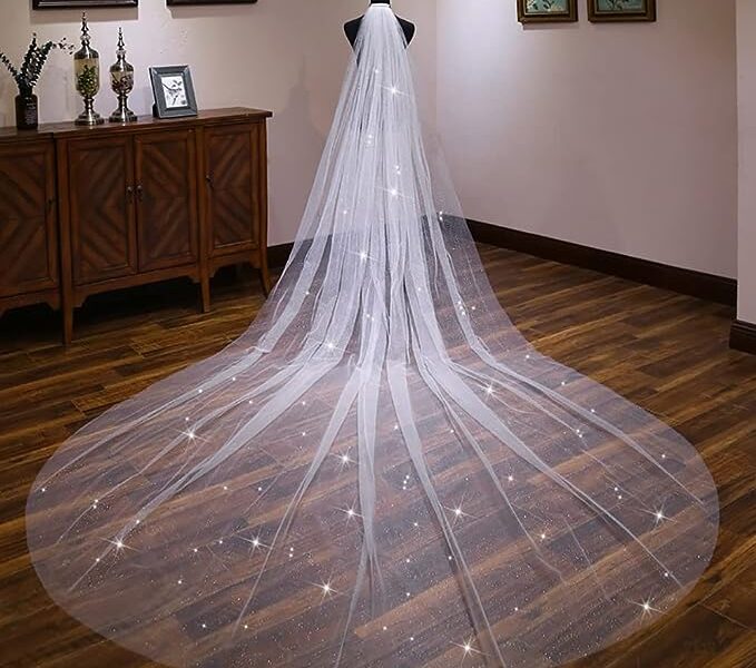 EllieWely 1 Tier Long Wedding Veil Glitter Tulle Bridal Veil F48