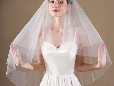 EllieWely 2 Tier Glitter Tulle Wedding Bridal Veil With Metal Comb F40