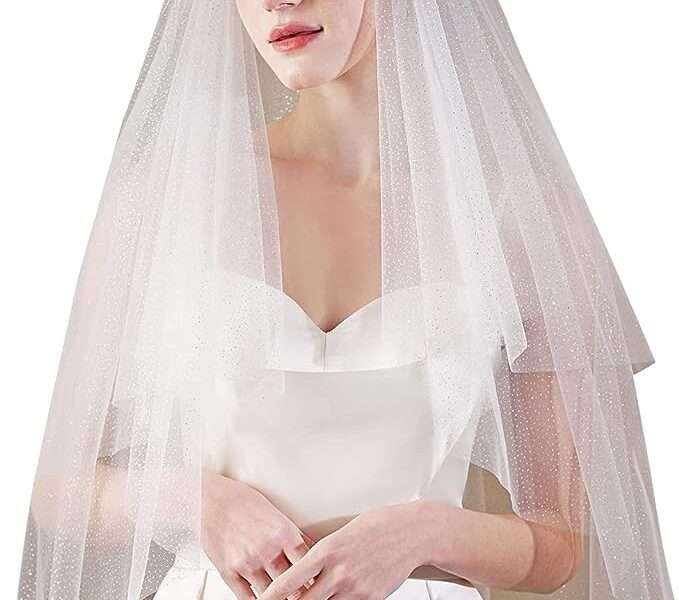 EllieWely 2 Tier Glitter Tulle Wedding Bridal Veil With Metal Comb F40