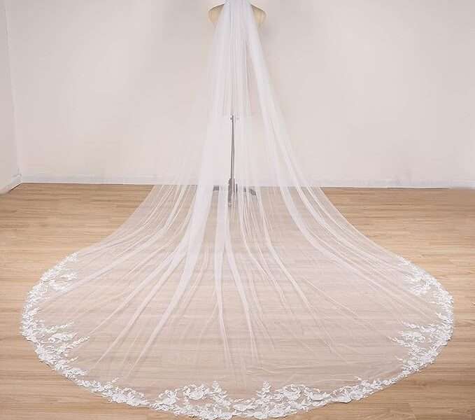 EllieWely Long 1 Tier Lace Wedding Bridal Veil With Metal Comb F10