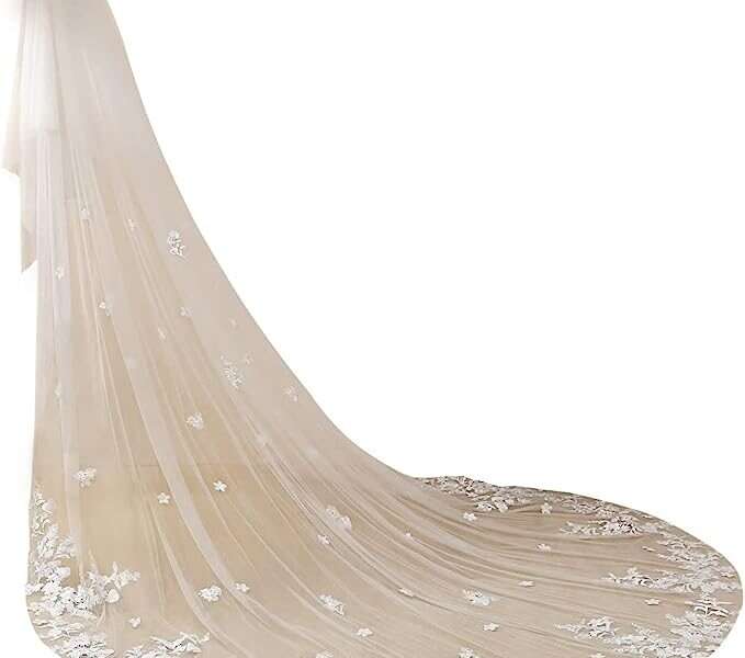 EllieWely Long 2 Tier Lace Wedding Bridal Veil With Metal Comb F02
