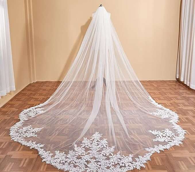 EllieWely Long Cathedral Length 1 Tier Lace Wedding Bridal Veil F17