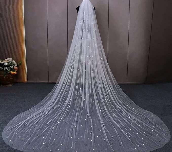 EllieWely Long Cathedral Length Pearl Wedding Bridal Veil With Metal Comb F07
