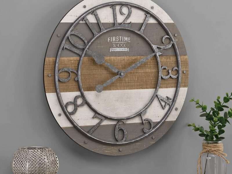 FirsTime & Co. Multicolor Shabby Pallet Wall Clock, Vintage Decor for Living Room, Home Office, Round, Wood, Farmhouse, 16 inches
