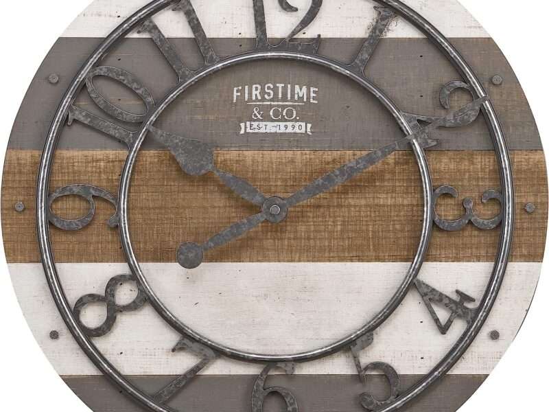 FirsTime & Co. Multicolor Shabby Pallet Wall Clock, Vintage Decor for Living Room, Home Office, Round, Wood, Farmhouse, 16 inches