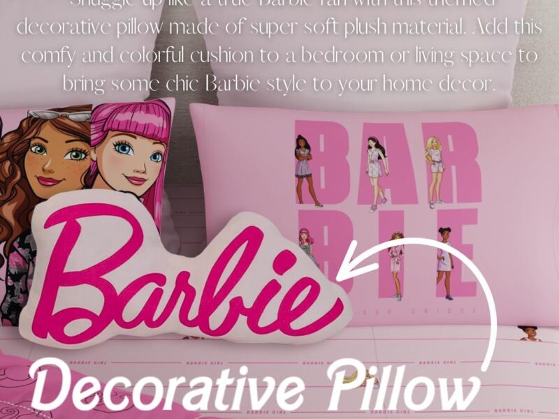 Franco Barbiecore Lux Super Soft Plush Squishy 17" Inch Barbie Logo Decorative Pillow