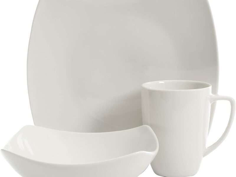 Gibson Home Amelia Court Porcelain Dinnerware set, Service for 4 (12pcs), White (Soft Square)