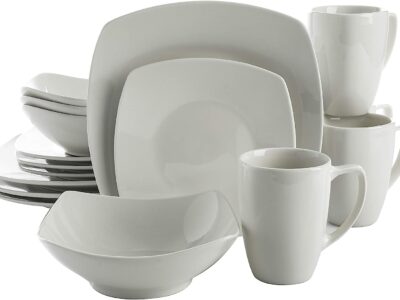 Gibson Home Zen Buffet Porcelain Dinnerware Set, Service for 4 (16pcs), White (Square)