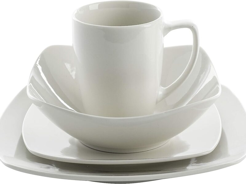 Gibson Home Zen Buffet Porcelain Dinnerware Set, Service for 4 (16pcs), White (Square)