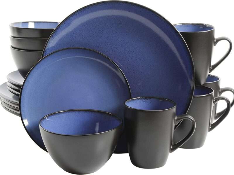 Gibson Soho Lounge Round Reactive Glaze Stoneware Dinnerware Set, Service for 4 (16pc), Blue, Soho Round.