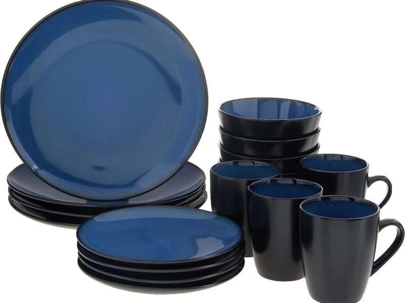Gibson Soho Lounge Round Reactive Glaze Stoneware Dinnerware Set, Service for 4 (16pc), Blue, Soho Round.