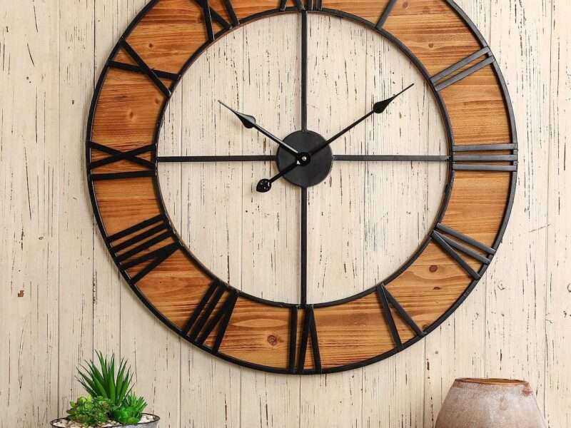 Glitzhome Oversized Wall Clock Farmhouse Wooden & Metal Home Decor, 30" D