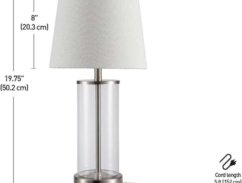Globe Electric 67155 20 Fillable Table Lamp, Clear Glass and Steel Base, White Fabric Shade, Table Lamp for Living Room, Table Lamp, Home Décor, Lamps for Bedrooms, Nightstand, Home Improvement