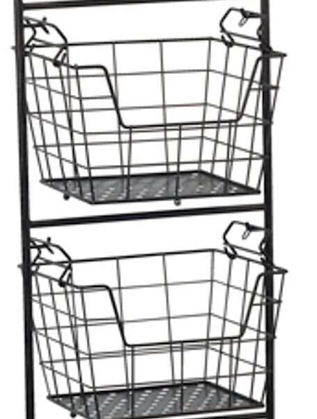 Gourmet Basics by Mikasa Ferme 4-Tier Metal Floor Standing Fruit-Home Storage Market Basket, Antique Black