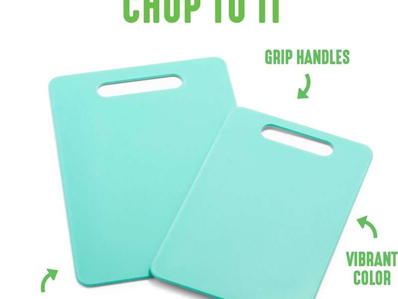GreenLife 2 Piece Cutting Board Kitchen Set, Dishwasher Safe, Extra Durable, Turquoise, 13.6 x 9.5 x 0.4 inches