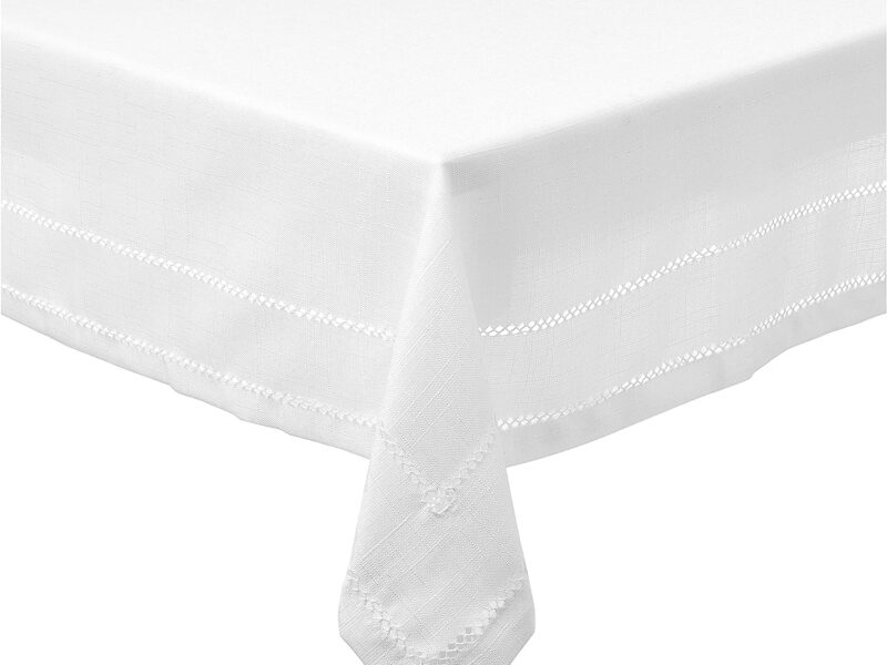 Hem Stitch Embroidered Vintage Design Tablecloth White 54 by 72 Oblong-Rectangle