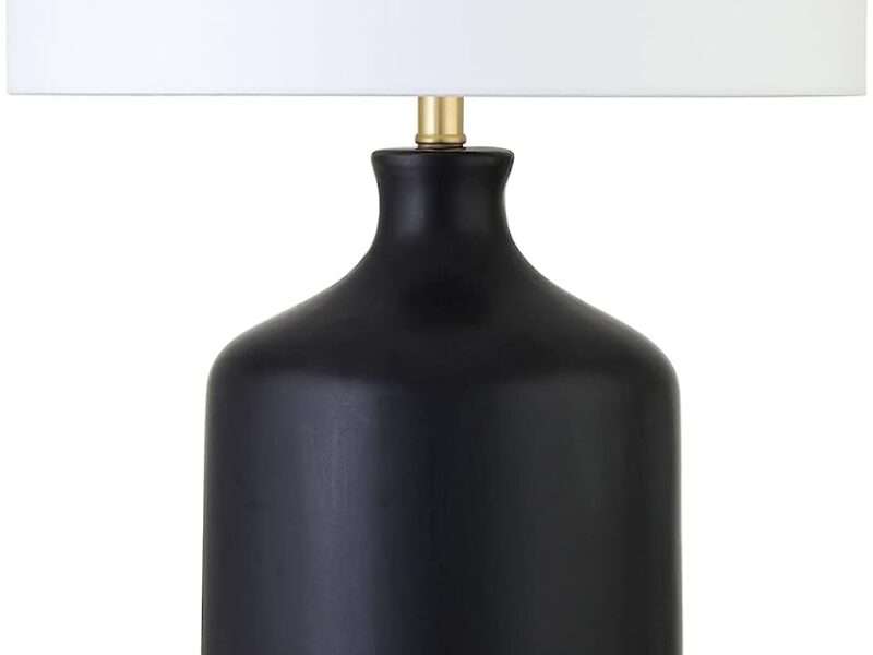 Henn&Hart Sloane 29" Tall Ceramic Table Lamp with Fabric Shade in Matte Black/White, Lamp, Desk Lamp for Home or Office