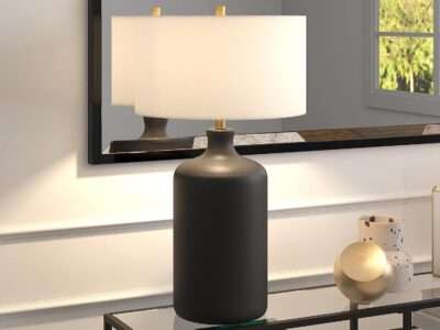 Henn&Hart Sloane 29" Tall Ceramic Table Lamp with Fabric Shade in Matte Black/White, Lamp, Desk Lamp for Home or Office