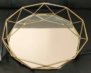 Geometric Gold Circle Round Crystal Mirror Tray Decorative Metal Table Centerpiece 26cm