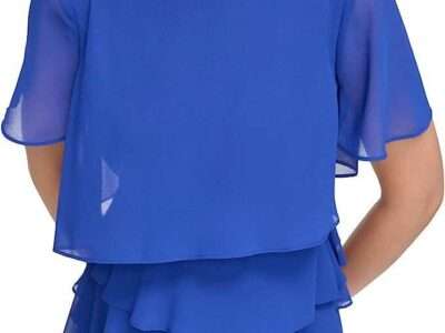Jessica Howard Women's Chiffon Tiered Style Short Sleeve-Guest of Wedding Dress