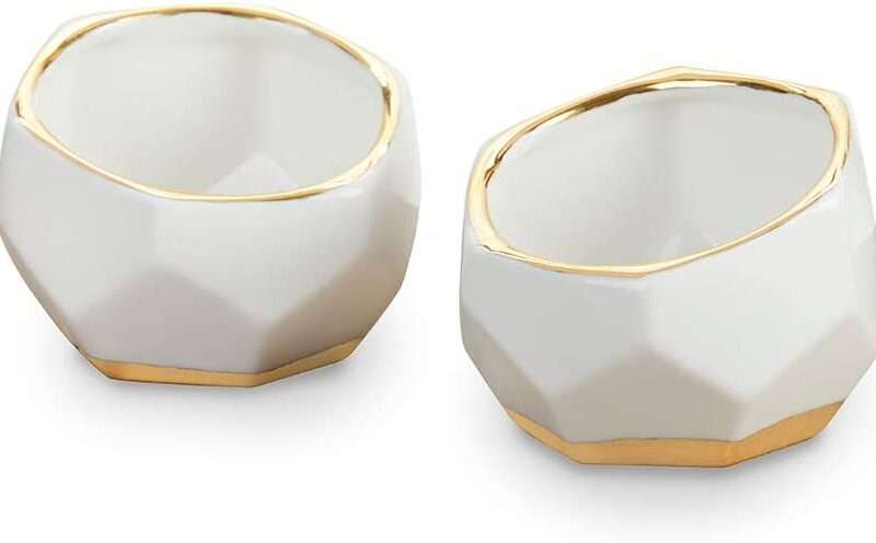 Kate Aspen 23216NA Geometric Ceramic Planters Decorative Bowls (Set of 2) Trinket Dish, Home, Room, Desk, Table Décor, One Size, White