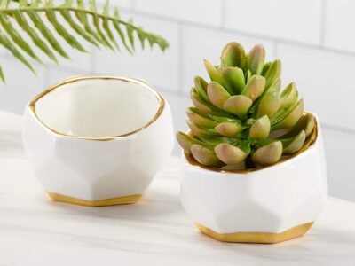 Kate Aspen 23216NA Geometric Ceramic Planters Decorative Bowls (Set of 2) Trinket Dish, Home, Room, Desk, Table Décor, One Size, White