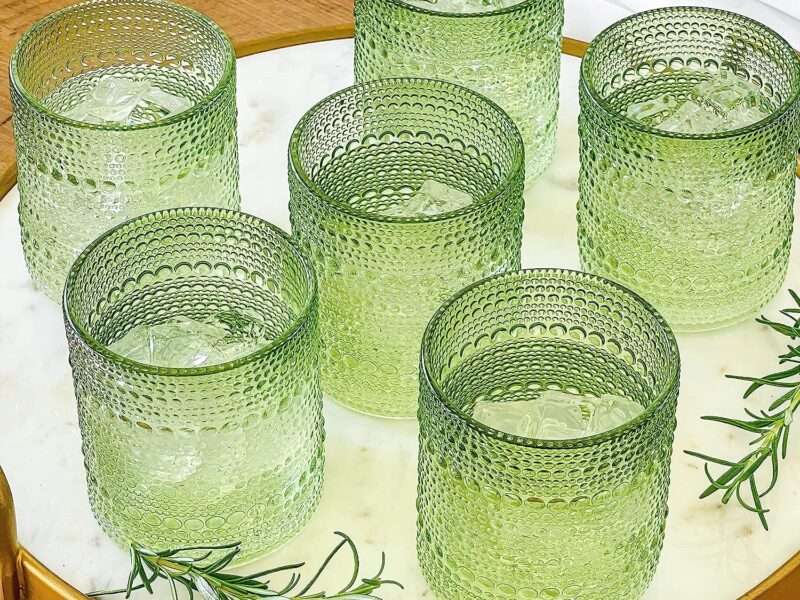 Kate Aspen Sage Green Hobnail Beaded Drinking Glasses Set of 6-10 oz Vintage Glassware Set Cocktail Glass Set, Juice Glass, Water Cups Makes A Great Hostess Gift or Gift for New Home Owners