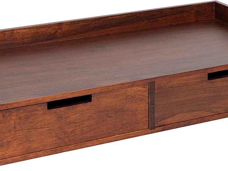 Kate and Laurel Kitt Modern Floating Shelf with Drawers, 28 x 12 x 6.5 inches, Dark Walnut Brown, Chic Floating Storage Console Table or Desk for Wall