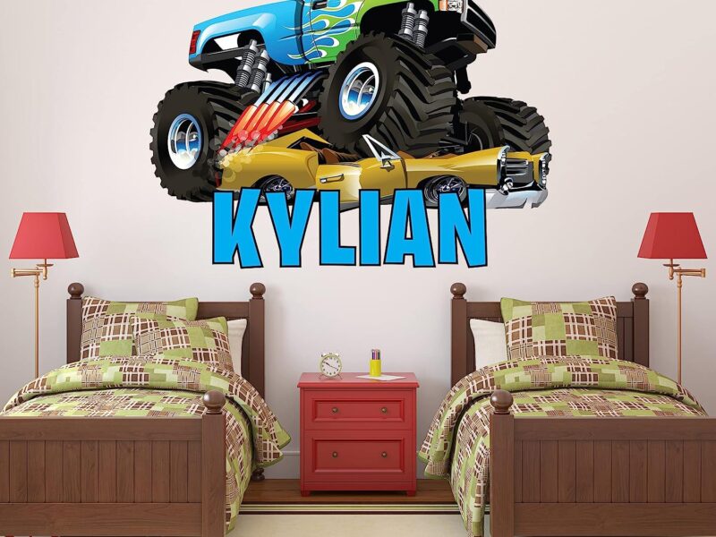 Kids Name Wall Decor - Monster Truck Decal - Custom Name Wall Decals - Boys Room Decor- Personalized Monster Truck Wall Art