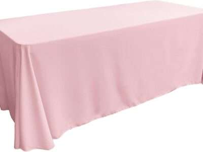 LA Linen Polyester Poplin Washable Rectangular Tablecloth, Stain and Wrinkle Resistant Table Cover 90x132, Fabric Table Cloth for Dinning, Kitchen, Party, Holiday 90 by 132-Inch, Pink Light
