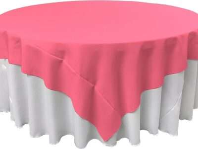 LA Linen Polyester Poplin Washable Square Tablecloth, Table Cover 90x90, Fabric Table Cloth for Dinning, Kitchen, Party, Holiday 90 by 90-Inch, Hot Pink, (TCpop90x90_HotPinkP38)