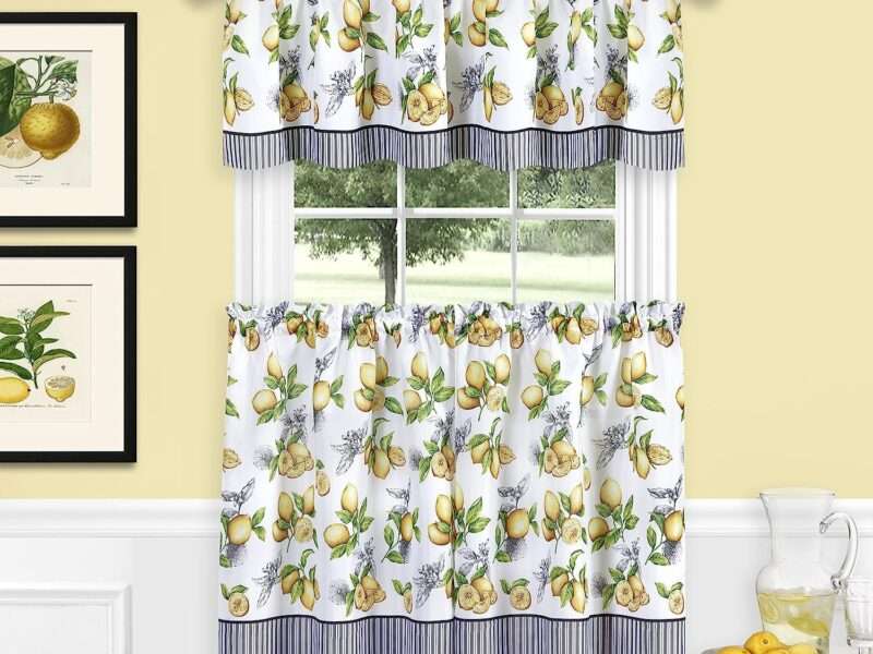 Light Filtering Window Curtain, Printed Tier & Valance Set - 58 Inch Length, 36 Inch Width - Lemon Drop (Yellow), Machine Washable Drape for Kitchen, Bedroom, Living, & Dining Room by Achim Home Decor
