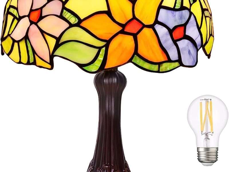 MOOVIEW Tiffany Lamp Stained Glass Table Lamp Tiffany Style Bird Bedside Lamp Reading Desk Light for Bedroom Living Room 20’’ Tall Included LED Bulb(2700K E26), Green Christmas Gift