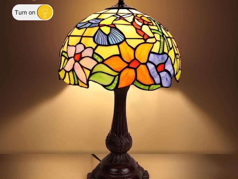MOOVIEW Tiffany Lamp Stained Glass Table Lamp Tiffany Style Bird Bedside Lamp Reading Desk Light for Bedroom Living Room 20’’ Tall Included LED Bulb(2700K E26), Green Christmas Gift