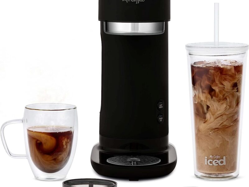 Mr. Coffee Iced and Hot Coffee Maker, Single Serve Machine with 22-Ounce Tumbler and Reusable Coffee Filer, Black