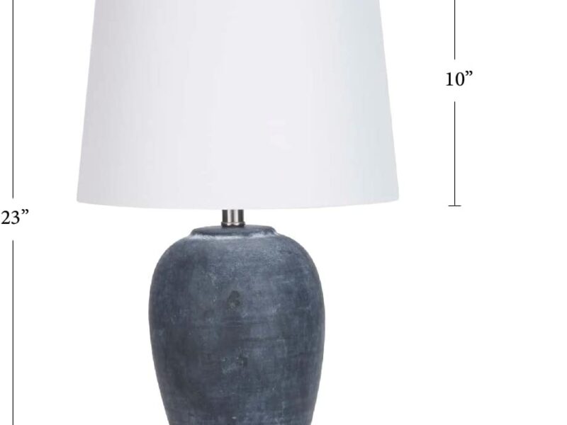 Nourison 23" Black Vintage Distressed Ceramic Pot Table Lamp for Bedroom, Living Room, End Table, with White Tapered Drum Shade