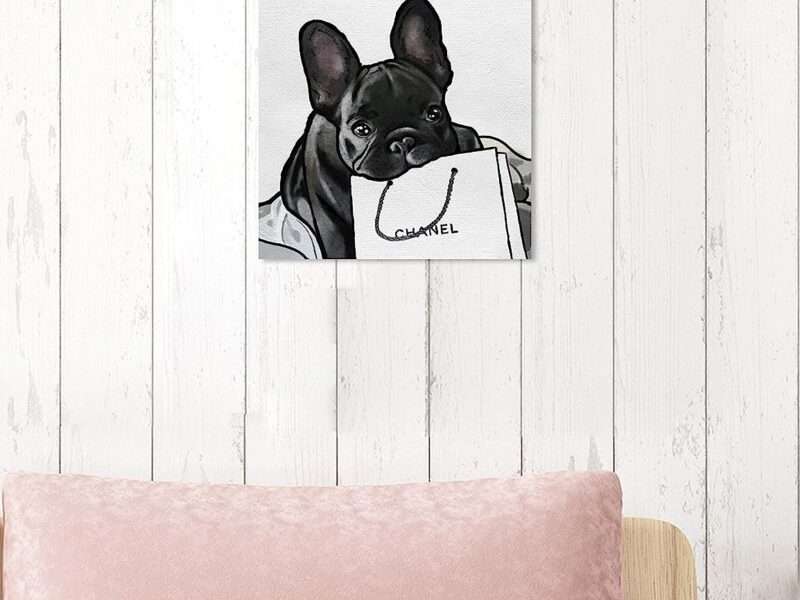 Oliver Gal 'French French French' The Dogs and Puppies Wall Art Decor Collection Modern Premium Canvas Art Print, Black/White, 12 in x 12 in