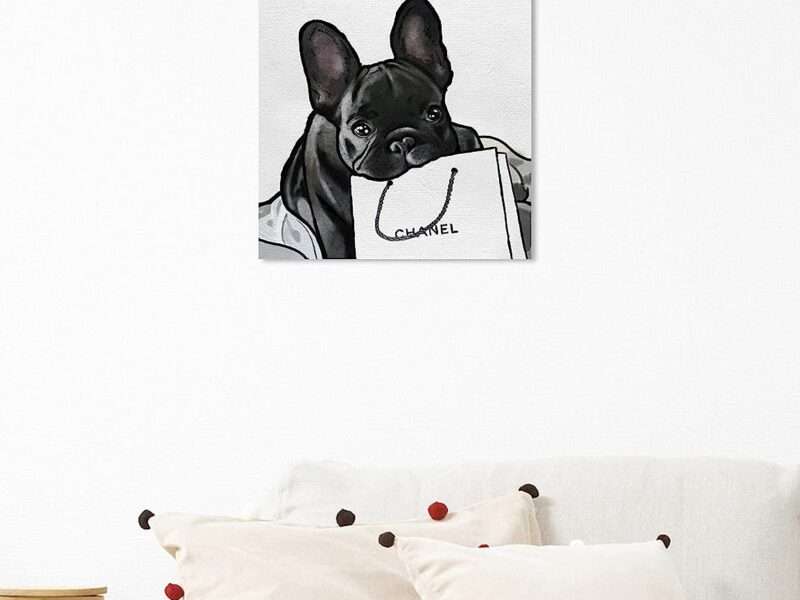 Oliver Gal 'French French French' The Dogs and Puppies Wall Art Decor Collection Modern Premium Canvas Art Print, Black/White, 12 in x 12 in