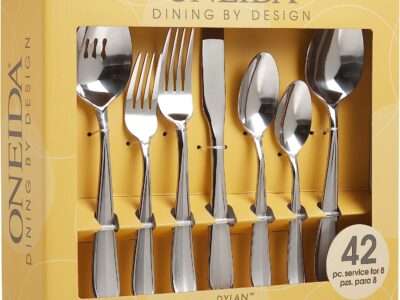 Oneida Dylan 42 Piece Everyday Flatware, Service for 8, 18/0 Stainless Steel, Silverware Set