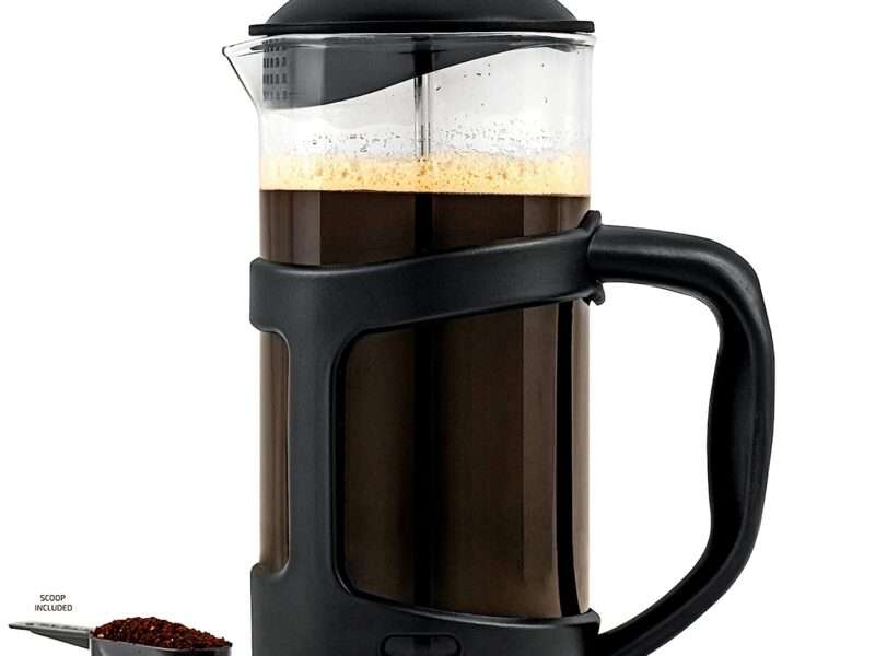 Ovente French Press Coffee, Tea and Espresso Maker, Heat Resistant Borosilicate Glass with 4 Filter Stainless-Steel System, BPA-Free Portable Pitcher Perfect for Hot & Cold Brew 27oz, Black FPT27B