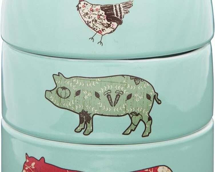 Pavilion Gift Company Live Simply Bee Chicken Pig and Cow Measuring Cups, Teal