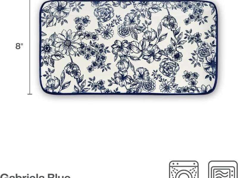 Pfaltzgraff Gabriela Floral Rectangle Platter, 14.75 Inch, Blue and White