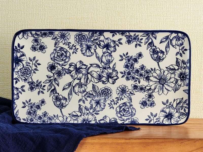 Pfaltzgraff Gabriela Floral Rectangle Platter, 14.75 Inch, Blue and White