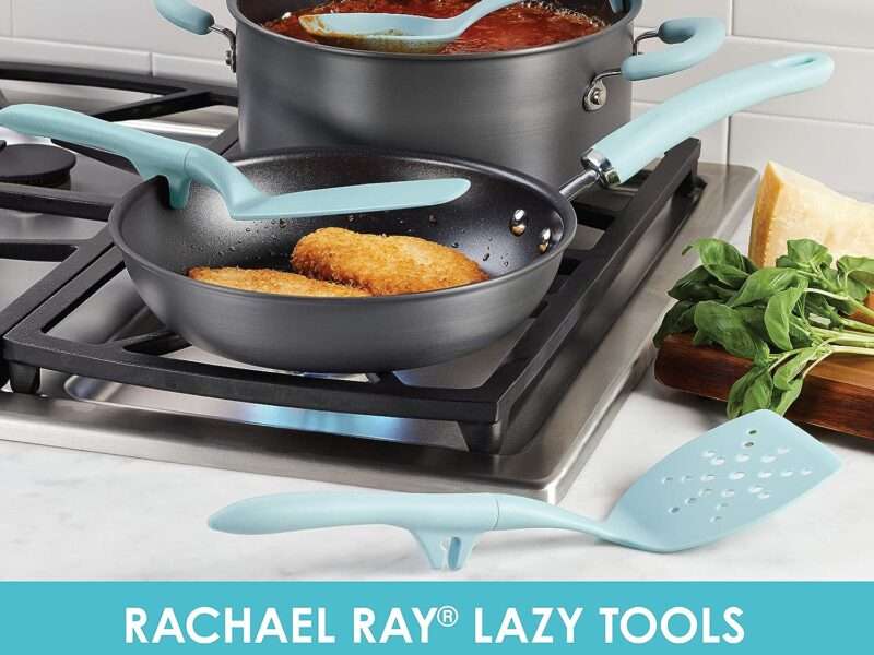 Rachael Ray Tools and Gadgets Spoon, Slotted and Solid Turners Set/ Cooking Utensils - 3 Piece, Light Blue