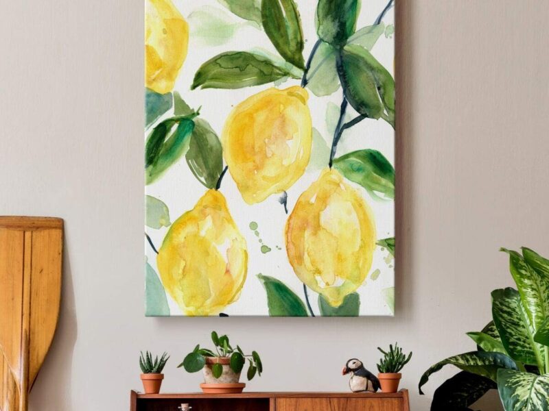 Renditions Gallery Canvas Wall Art Hanging Prints for Home Green Branches of Yellow Lemon Citrus Fruit Abstract Paintings for Living Room Wall Decorations - 24 X36 LT15