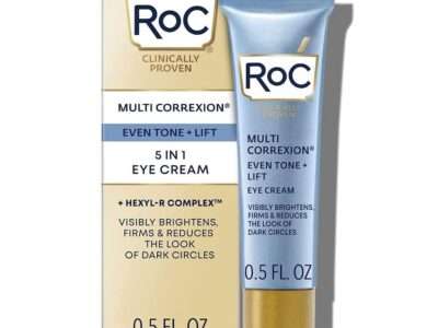 RoC Multi Correxion 5 in 1 Anti-Aging Eye Cream for Puffiness, Under Eye Bags & Dark Circles, Skin Care Treatment with Shea Butter, 0.5 Fl Oz (Packaging May Vary)