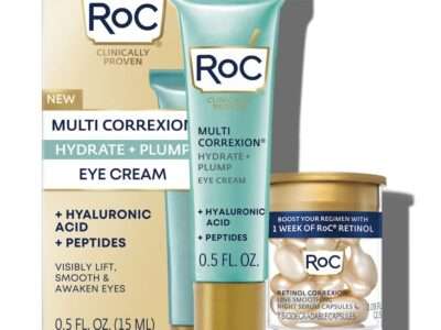RoC Multi Correxion Hyaluronic Acid Anti Aging Under Eye Cream for Puffiness & Dark Circles (.5 OZ) + RoC Retinol Capsules (7 CT), Fragrance & Paraben Free Skin Care for Women & Men