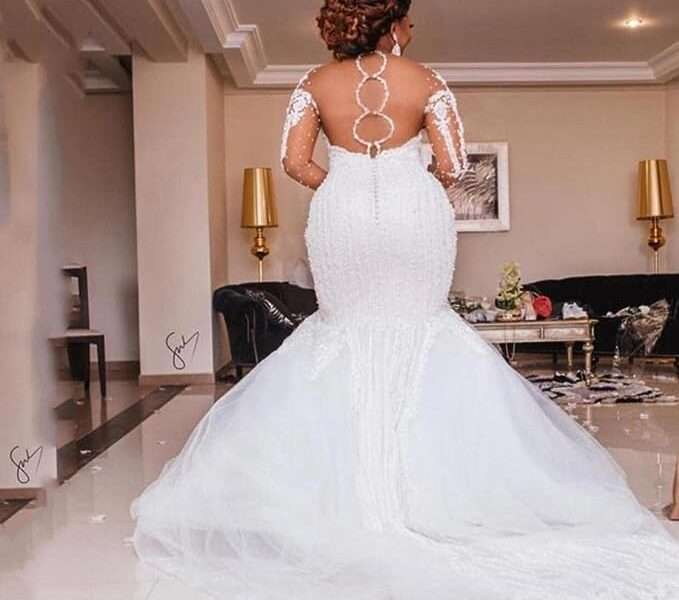 SanLIJIAN Mermaid Plus Size Wedding Dresses Women Lace Appliques Backless Wedding Gown
